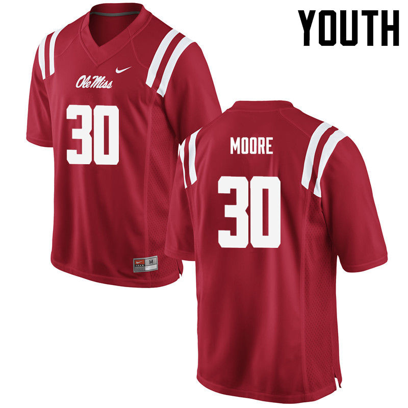 A.J. Moore Ole Miss Rebels NCAA Youth Red #30 Stitched Limited College Football Jersey KEV3358YR